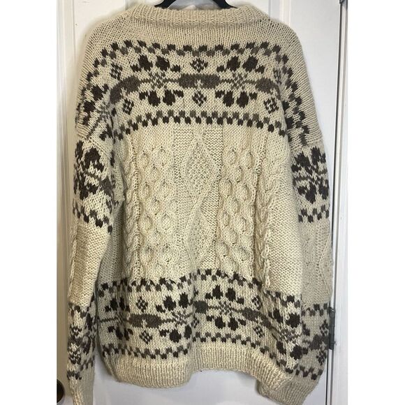 Gorgeous Vintage Alma Fair Isle Wool Cable Knit Cream Sweater Fisherman Large - Picture 3 of 3